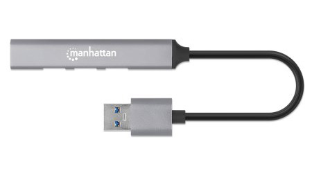 MANHATTAN 4Port USB 3020 KomboHub USBAStecker auf ein5 Gbits USB 32 Gen1Port drei 480 Mbits USB 20Ports Aluminium grau