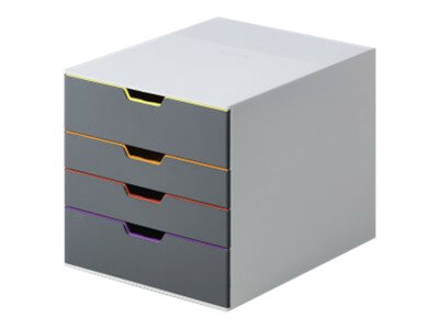 DURABLE Schubladenbox VARICOLOR® dunkelgrau mit bunten Farblinien 760427, DIN C4 mit 4 Schubladen DURABLE Schubladenbox VARICOLOR® dunkelgrau mit bunten Farblinien 760427, DIN C4 mit 4 Schubladen