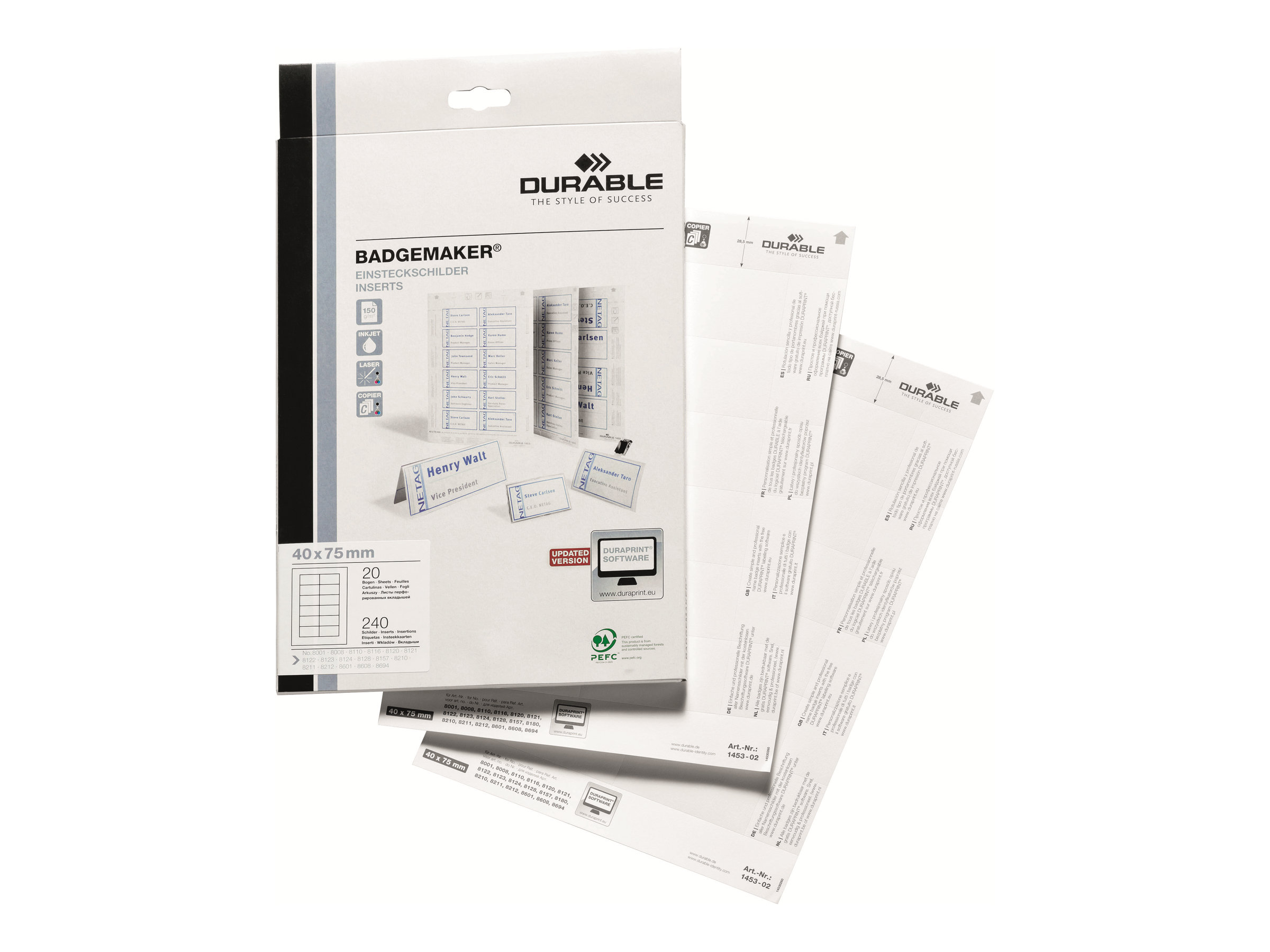 DURABLE Einsteckschilder fuer Namensschilder Badgemaker 7,5 x 4,0 cm, 240 St.