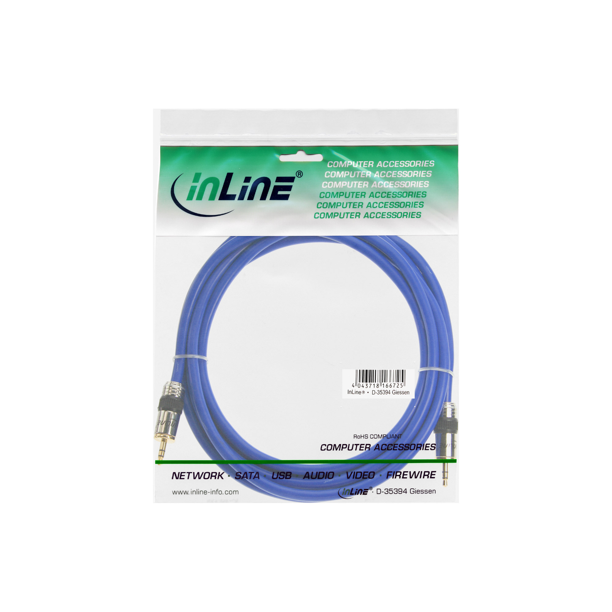 INLINE Klinke PREMIUM Audiokabel 10m InLine PREMIUM Qualitaet 3,5mm St/St 10m Stereo vergoldete Kontakte doppelt geschirmt