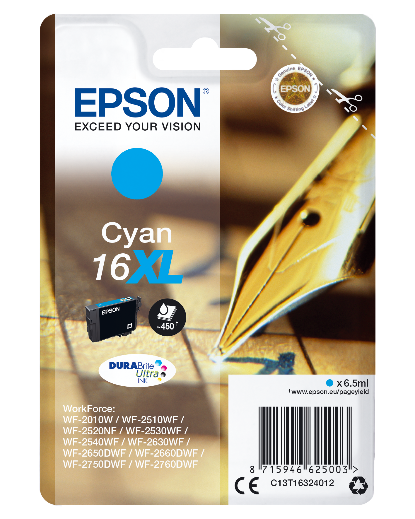 C13T16324012 EPSON WF Tinte cyan HC 450