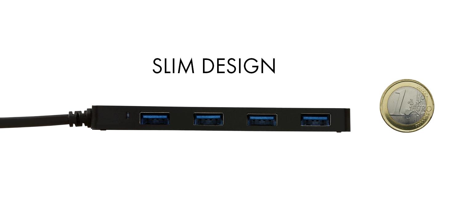 ITEC USB C Slim Passive HUB 4 Port ohne Netzteil ideal fuer Notebook Tablet PC Unterstuetzt Win Mac OS kompatibel mit Thunderbolt 3