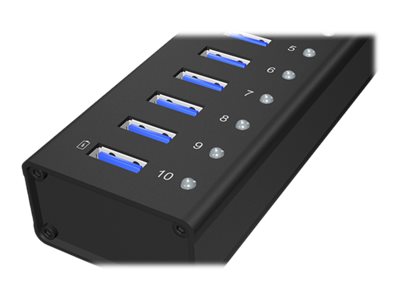 ICY BOX IB-AC6110 10 Port USB 3.0 HUB mit USB Ladeport 5V 2.1A Stabiles Aluminium Gehaeuse