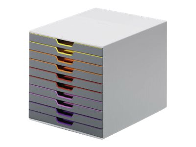 DURABLE Schubladenbox VARICOLOR®  dunkelgrau mit bunten Farblinien 761027, DIN C4 mit 10 Schubladen