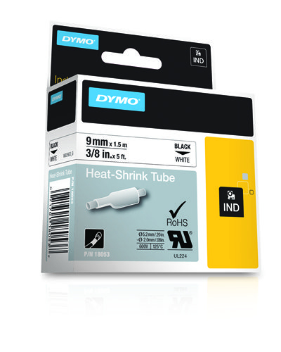 DYMO Schrumpfschlauch RHINO  18053, 9 mm schwarz auf weiÃ