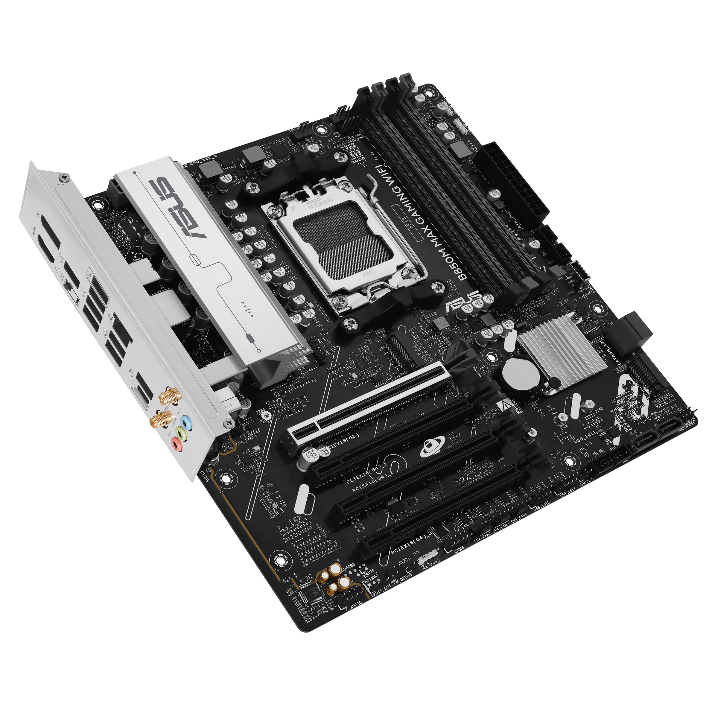 ASUS B850M MAX GAMING WIFI AMD AM5 mATX motherboard 4xDDR5 PCIe 50 3xM2 1xHDMI 1xDisplayPort 4xSATA