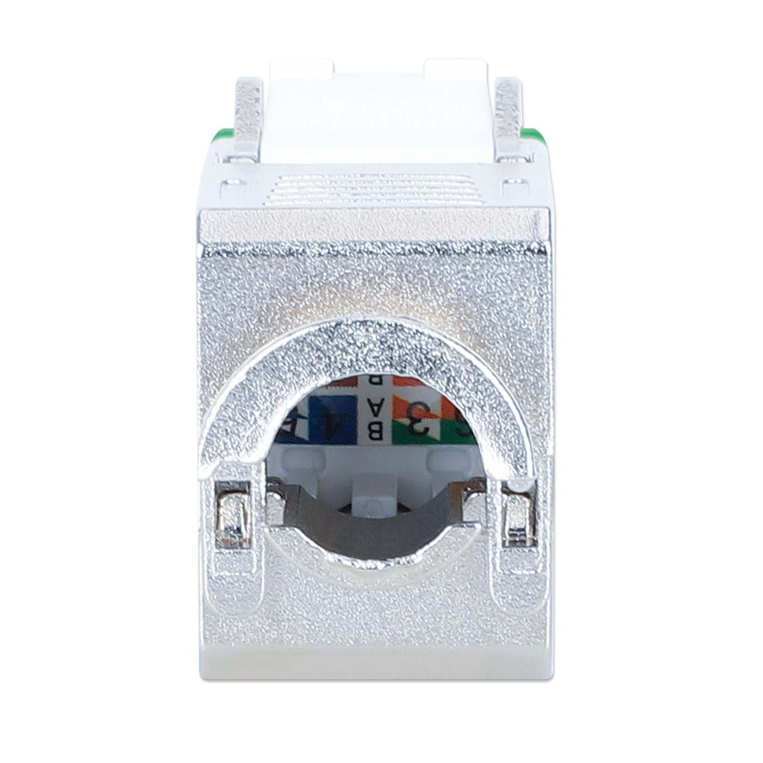 INTELLINET Cat6a 10G Slimline KeystoneModul STP werkzeuglos mit Rastclip für Massivdraht vergoldete Kontakte Metallgehäuse grün