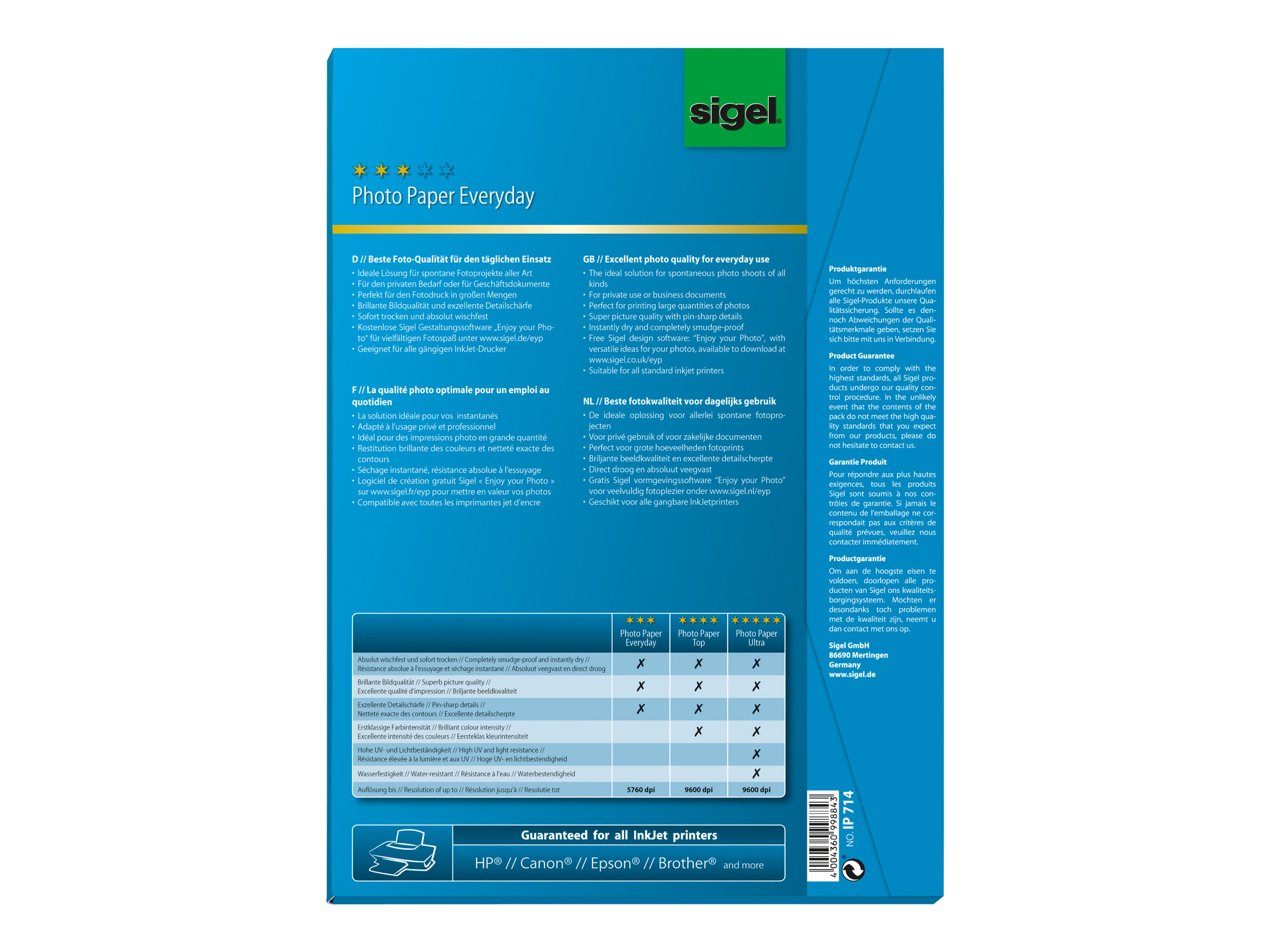 SIGEL Fotopapier IP714 DIN A4 hochglänzend 170 gqm 50 Blatt