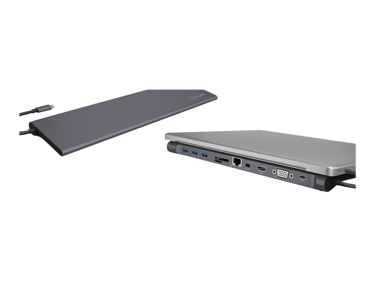 ICY BOX USB Type-C DockingStation IB-DK2102-C mit dreifacher Videoausgabe HDMI mini DP VGA SD und microSD Gigabit LAN RJ45