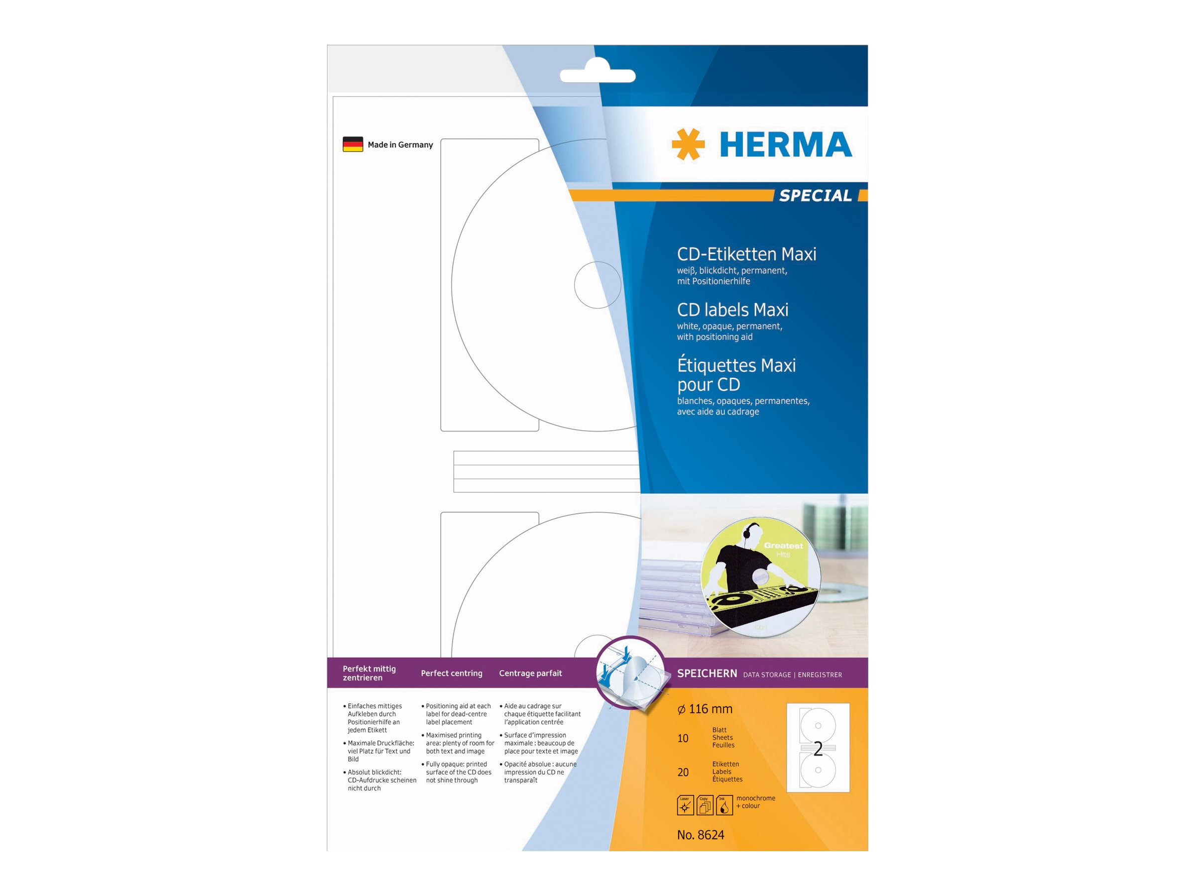 20 HERMA CD-Etiketten 8624 weiss 20 HERMA CD-Etiketten 8624 weiss