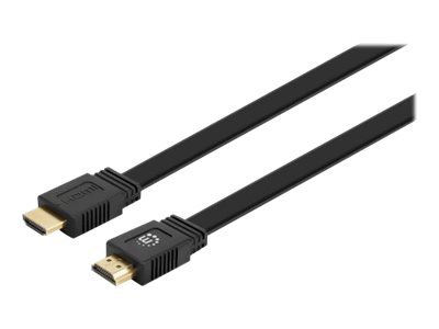 MANHATTAN Flaches High Speed HDMI-Kabel mit Ethernet-Kanal 4K60Hz UHD Stecker/Stecker 0,5m HDR HEC ARC vergoldete Kontakte schwarz
