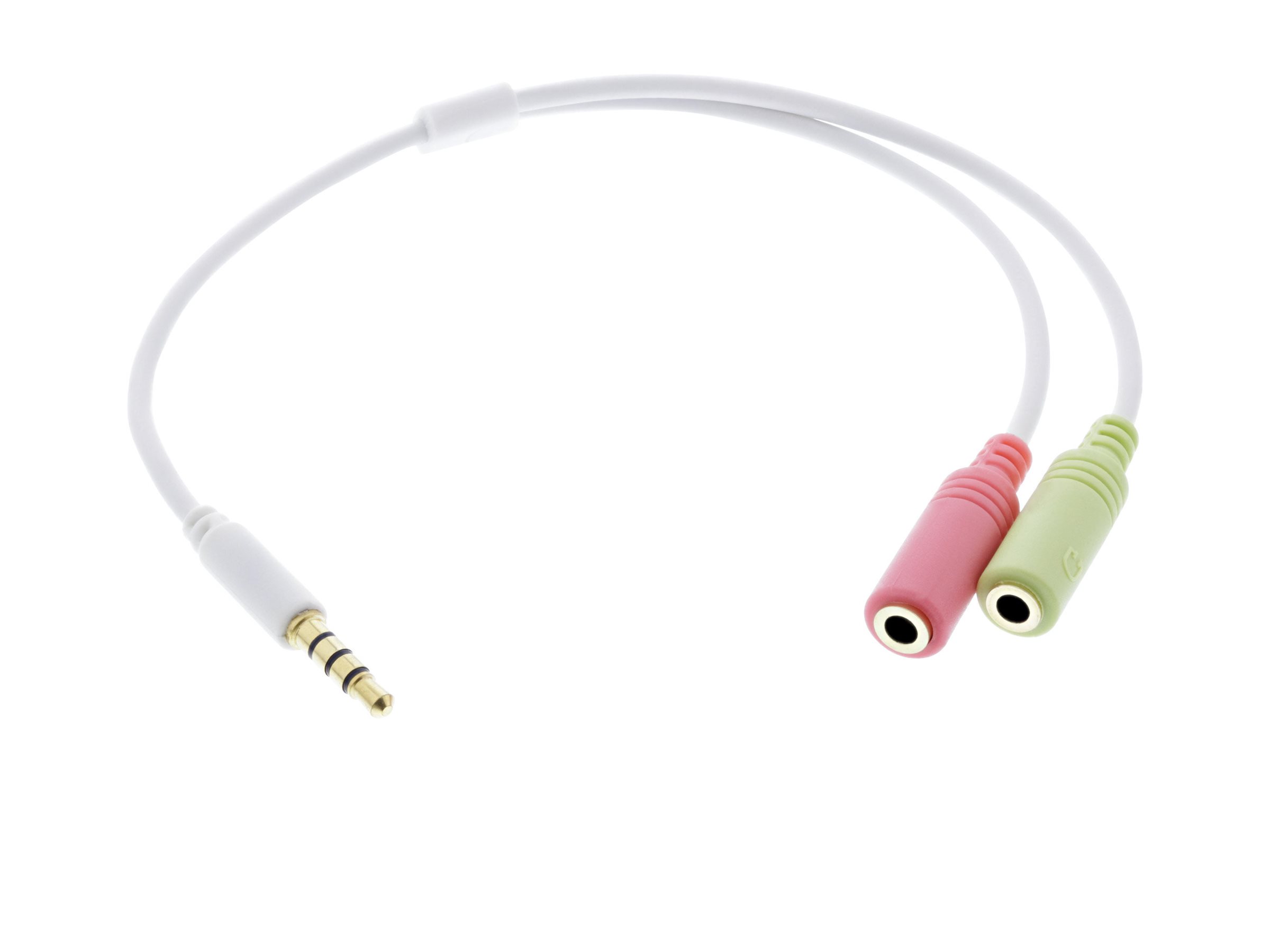 INLINE Audio Headset Adapterkabel 3.5mm Klinke Stecker 4pol. an 2x 3.5mm Klinke Buchse weiss 0.15m