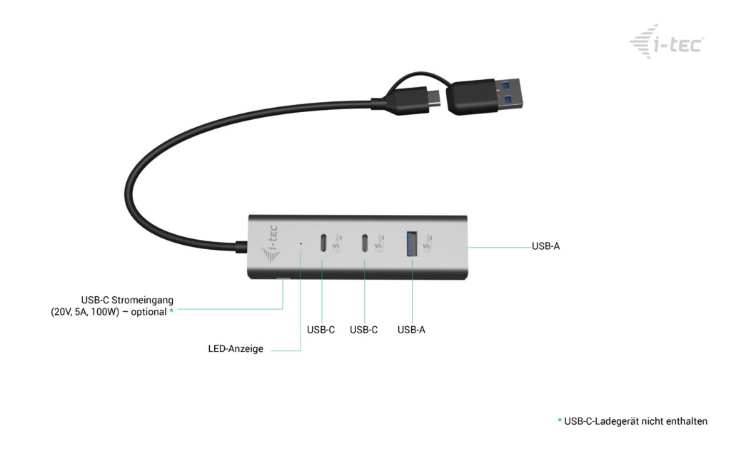 ITEC Universal Charging Metal HUB 2x USBC 32 Gen1 2x USBA 32 Gen1 1x USBC PD 85W