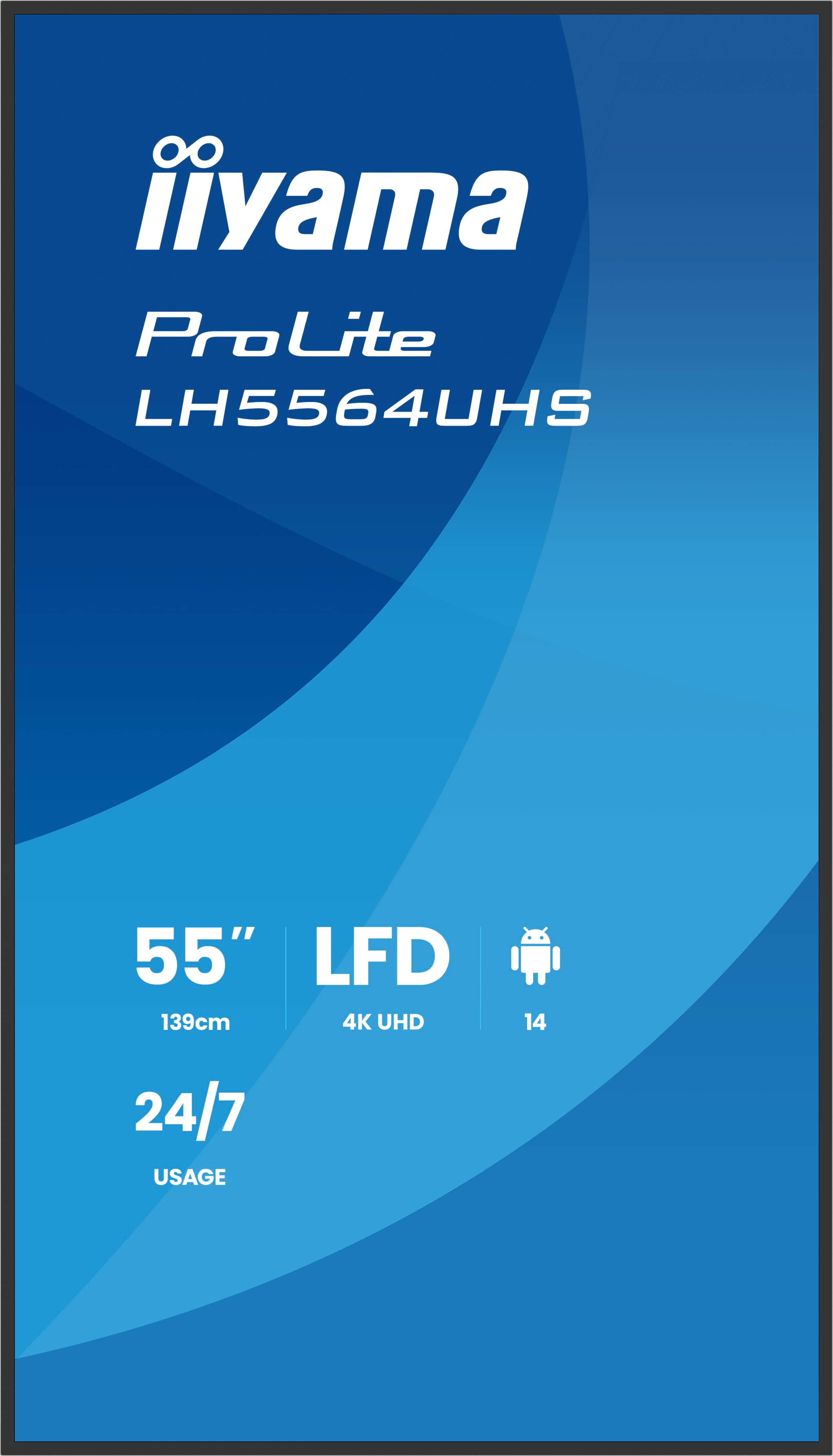 IIYAMA LH5564UHSB1AG 139,7cm 55Zoll 3840x2160 UHD VA DLED 500cdm2 Landscape and Portrait Speakers 2x 10W 2x HDMIx 1x USBC D