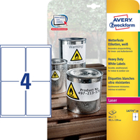80 AVERY Zweckform wetterfeste Folienetiketten L4774-20 weiss 99,1 x 139,0 mm 80 AVERY Zweckform wetterfeste Folienetiketten L4774-20 weiss 99,1 x 139,0 mm