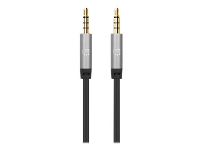 MANHATTAN Audiokabel Aux / 3,5 mm Klinke Zwei 3,5 mm-Klinkenstecker 5 m vergoldete Kontakte Slim Design schwarz/silber