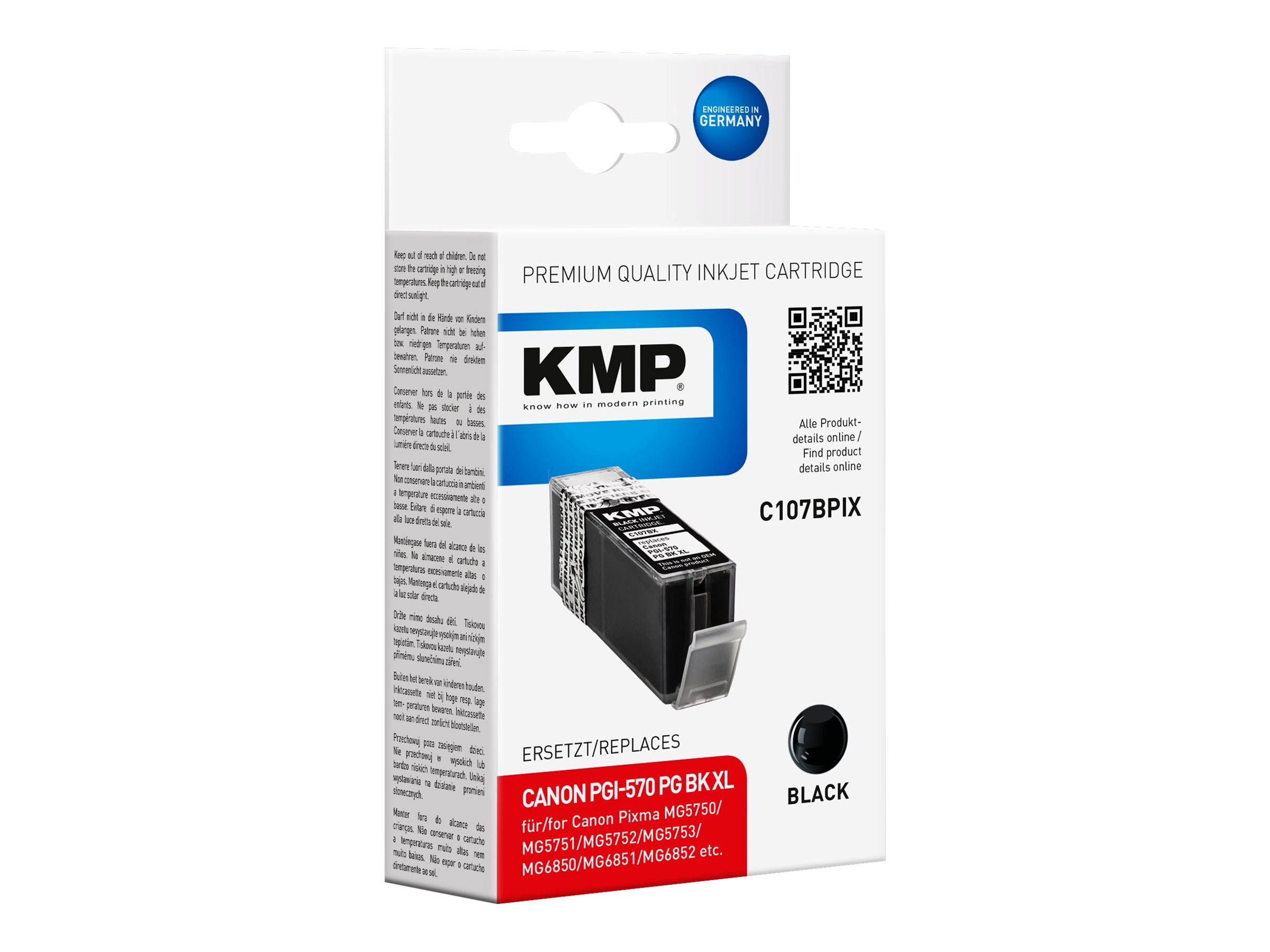 KMP C107BX  schwarz Druckerpatrone kompatibel zu Canon PGI-570 XL PGBK