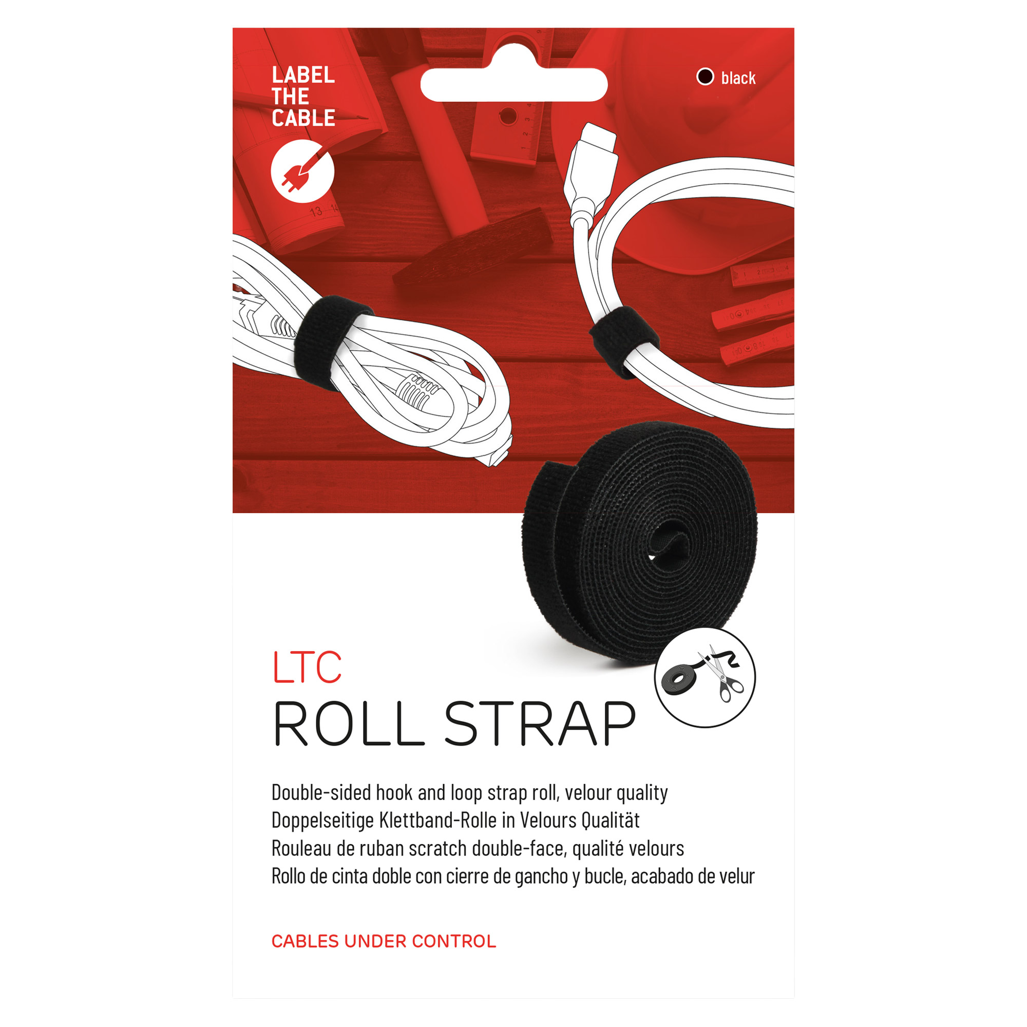LABEL THE CABLE Klettband ROLL STRAP PRO schwarz 25,0 m x 1,6 cm, 1 St