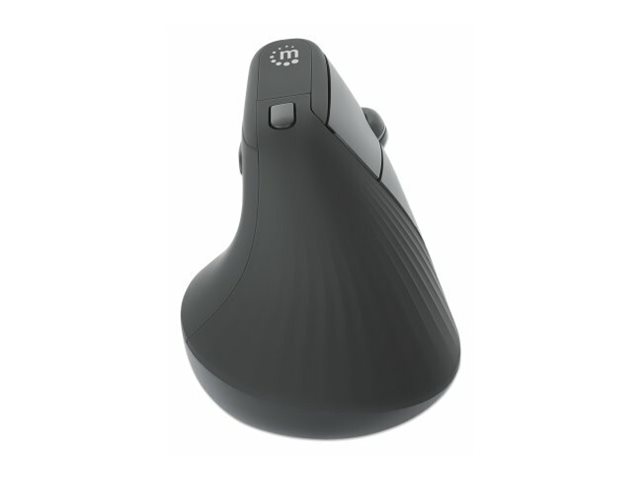 MANHATTAN Vertikale Ergonomische Kabellose Maus USB-A Nanoempfänger sechs Tasten plus Mausrad handgelenkfreundlicher Winkel schwarz