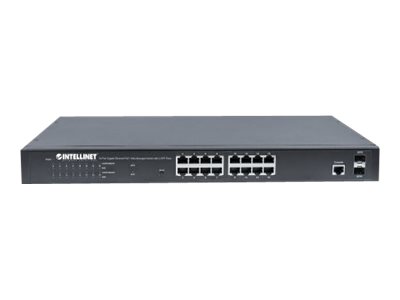 INTELLINET 16 Port Gigabit PoE+ Switch Web-Managed mit 2 SFP-Ports IEEE 802.3at/af Power over Ethernet (PoE+/PoE) Endspan Rackmount INTELLINET 16 Port Gigabit PoE+ Switch Web-Managed mit 2 SFP-Ports IEEE 802.3at/af Power over Ethernet (PoE+/PoE) Endspan Rackmount