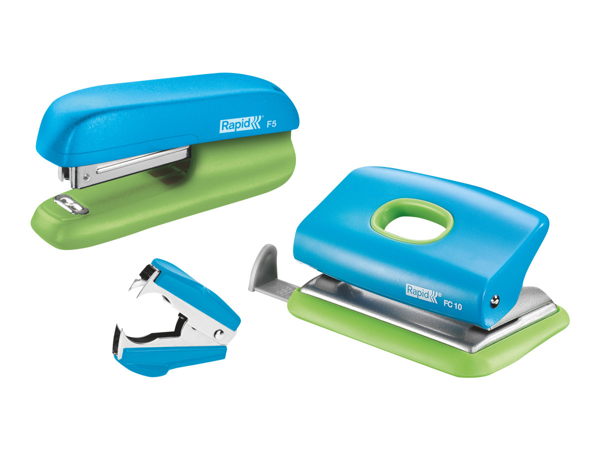 Rapid Locher und Heftgeraete Set Mini blau/gruen Rapid Locher und Heftgeraete Set Mini blau/gruen