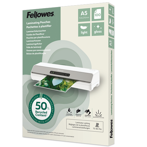 Fellowes Laminierfolien glänzend A5 75‑80 micron