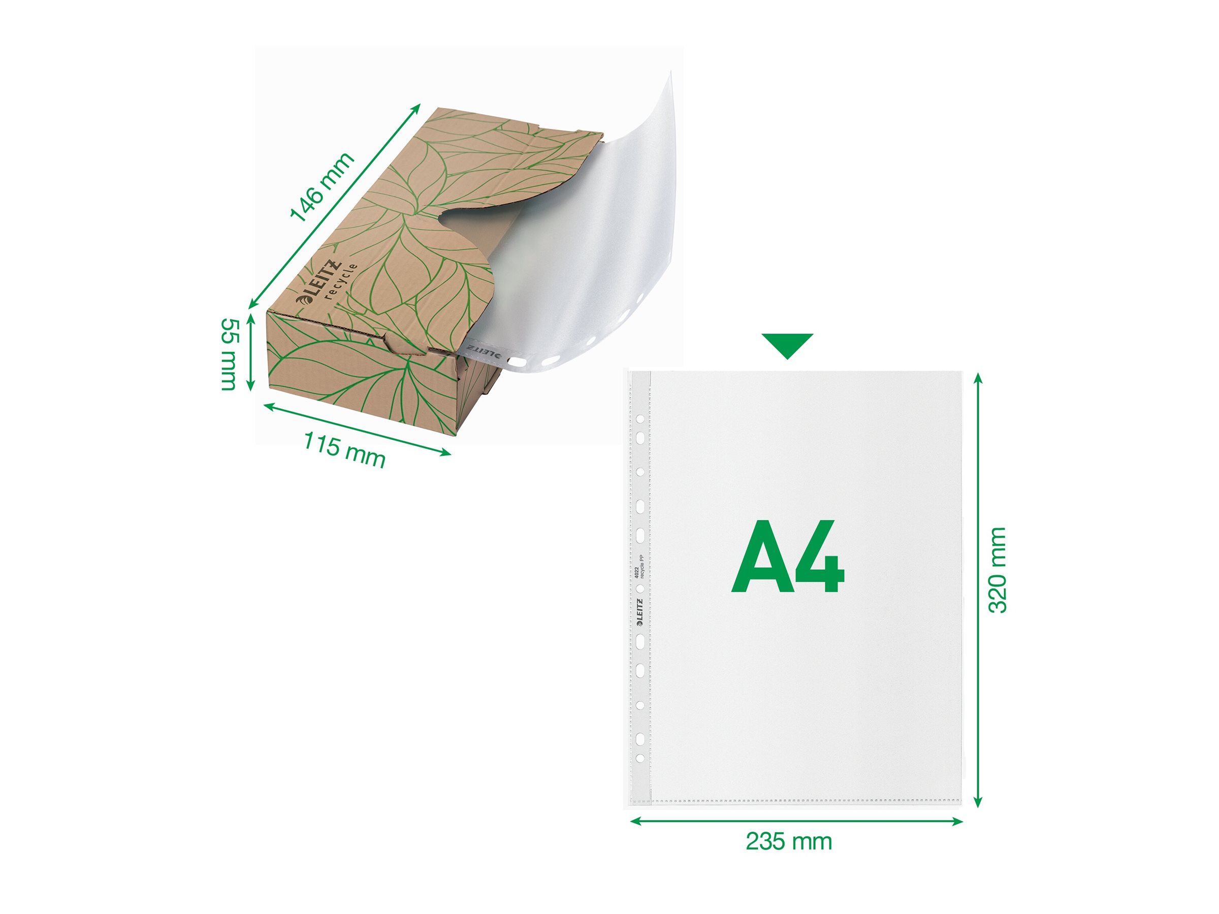 40 LEITZ Prospekthuellen Recycle 4022 DIN A4 transparent genarbt 0,07 mm 40 LEITZ Prospekthuellen Recycle 4022 DIN A4 transparent genarbt 0,07 mm