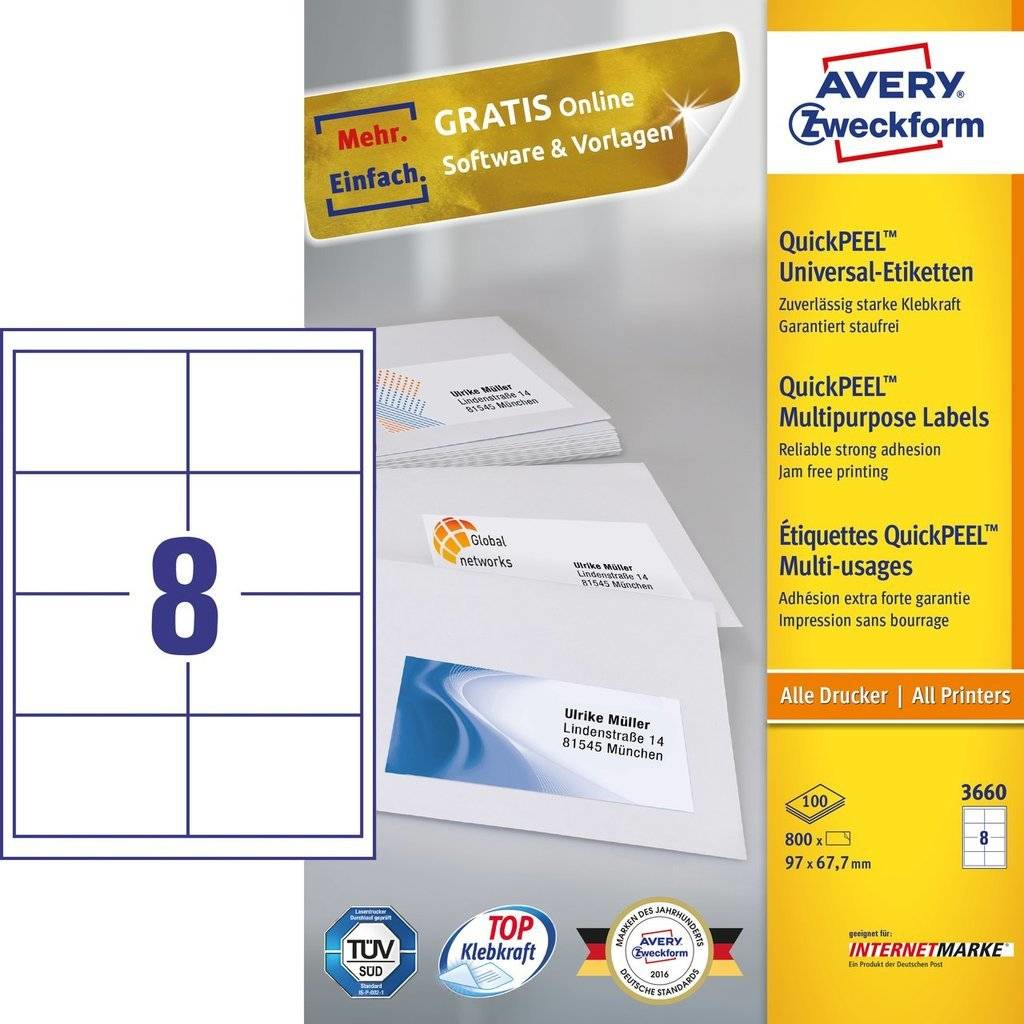 800 AVERY Zweckform Etiketten 3660 weiss 97,0 x 67,7 mm
