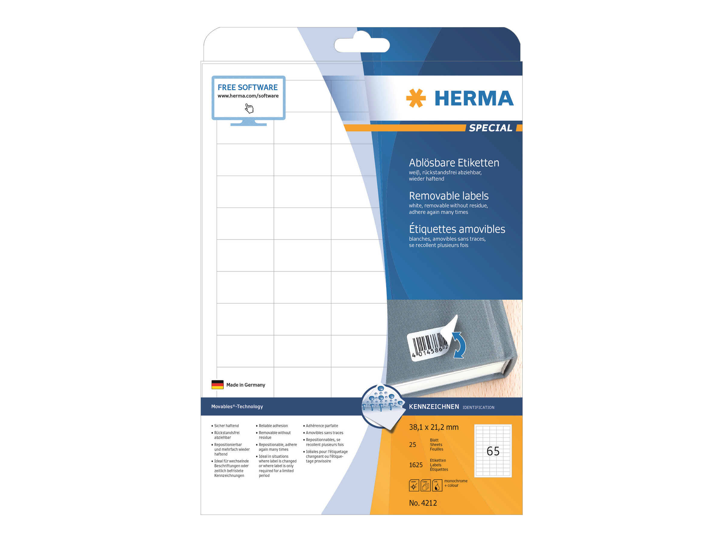 1.625 HERMA Etiketten 4212 weiÃ 38,1 x 21,2 mm
