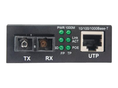 INTELLINET Gigabit PoE+ Medienkonverter 1000Base-T RJ45-Port auf 1000Base-LX SC Singlemode 20 km PoE+ Injektor