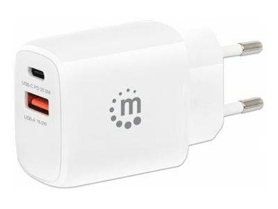 2-Port USB Power Delivery Mini-Ladegerät USB-C PD-Port bis zu 20W USB-A QC 3.0 Ladeport bis zu 18 W kompaktes Format weiss