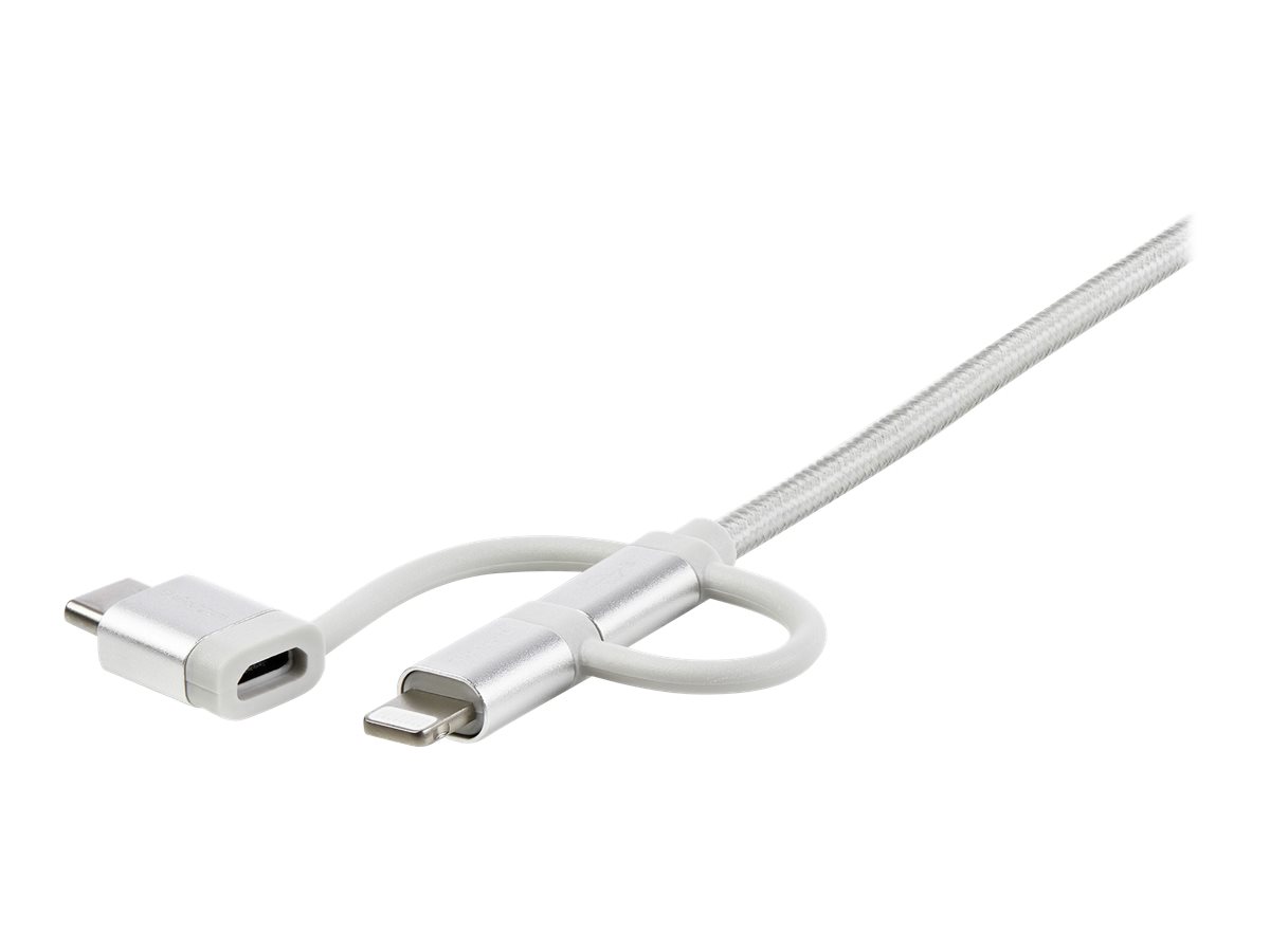 STARTECHCOM USB Lightning Kabel USBC MicroB Laddekabel 1m geflochten Silber USB auf Lightning Kabel USB zu USB C