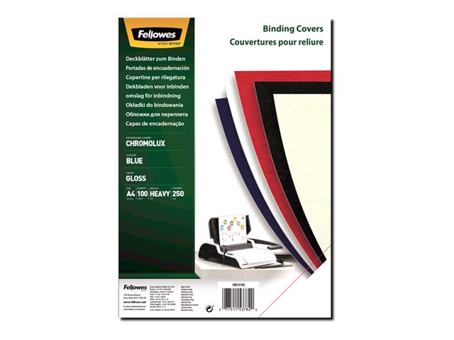 Fellowes Rueckwaende fuer Bindemappen Chromolux blau/weiss, DIN A4 250 g/qm, 100 St. Fellowes Rueckwaende fuer Bindemappen Chromolux blau/weiss, DIN A4 250 g/qm, 100 St.