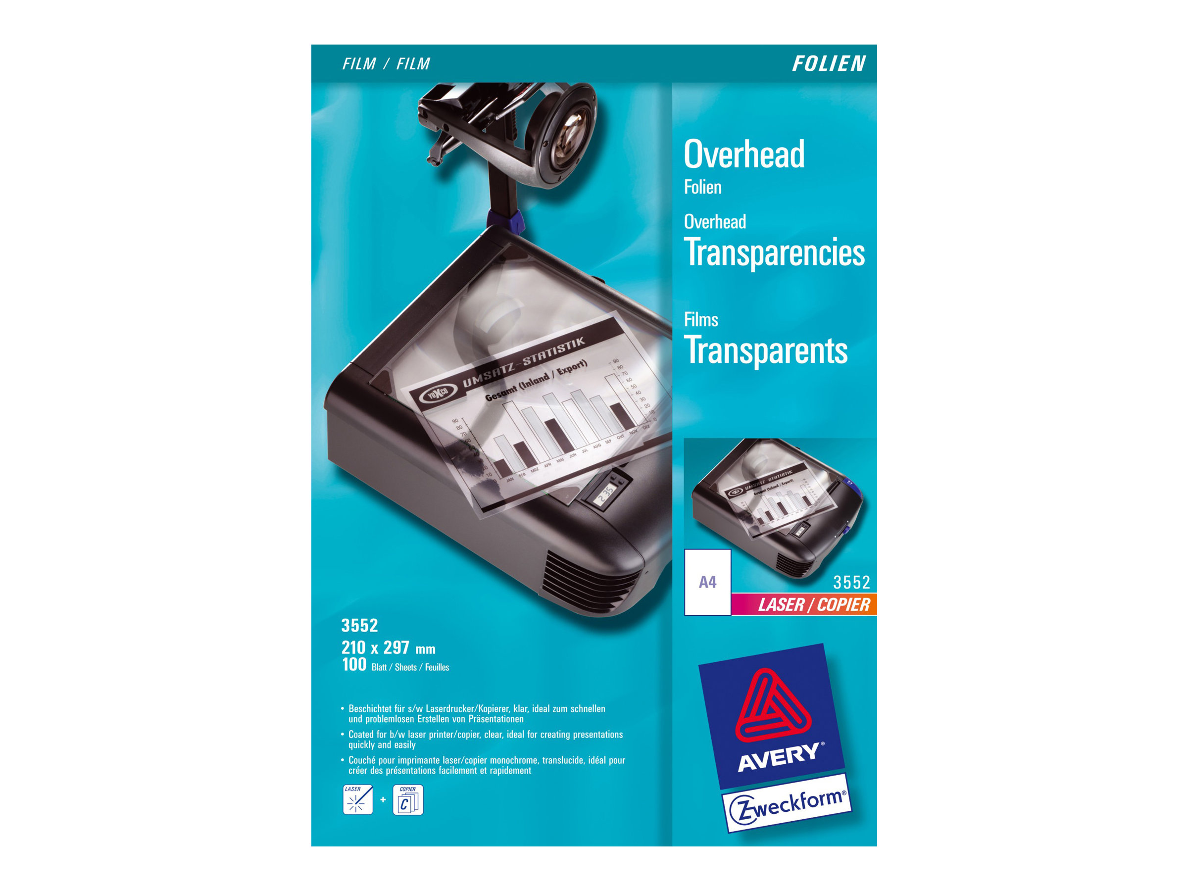 AVERY Zweckform Laserfolien 3552 glatt, 100 St. AVERY Zweckform Laserfolien 3552 glatt, 100 St.