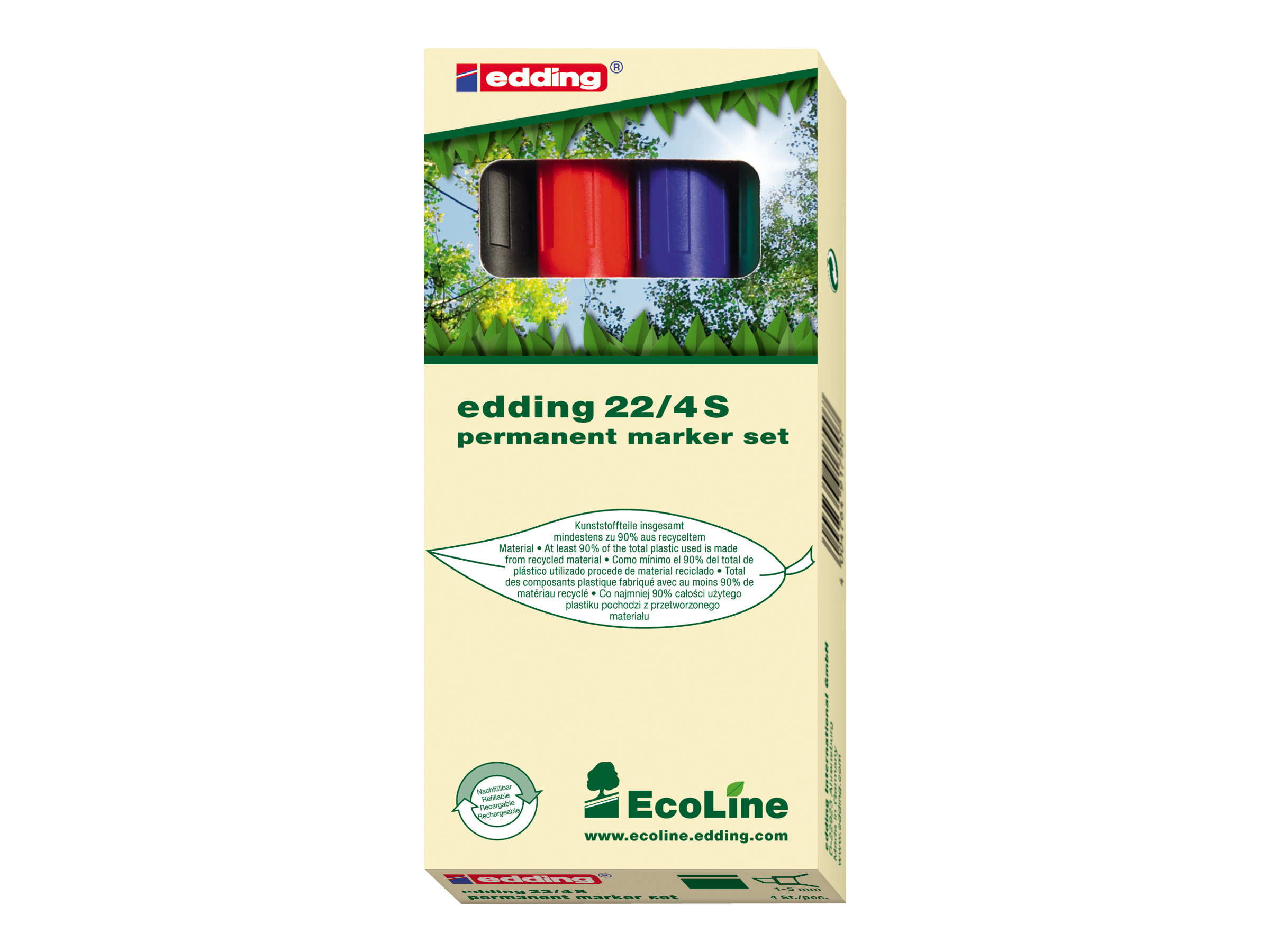 edding 22 EcoLine Permanentmarker farbsortiert 1,0 5,0 mm, 4 St
