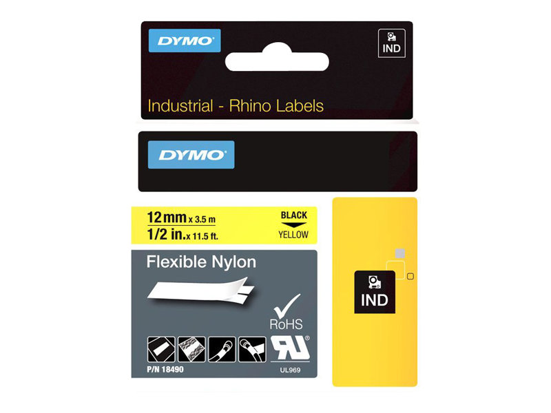 DYMO Schriftband RHINO  18490, 12 mm schwarz auf gelb