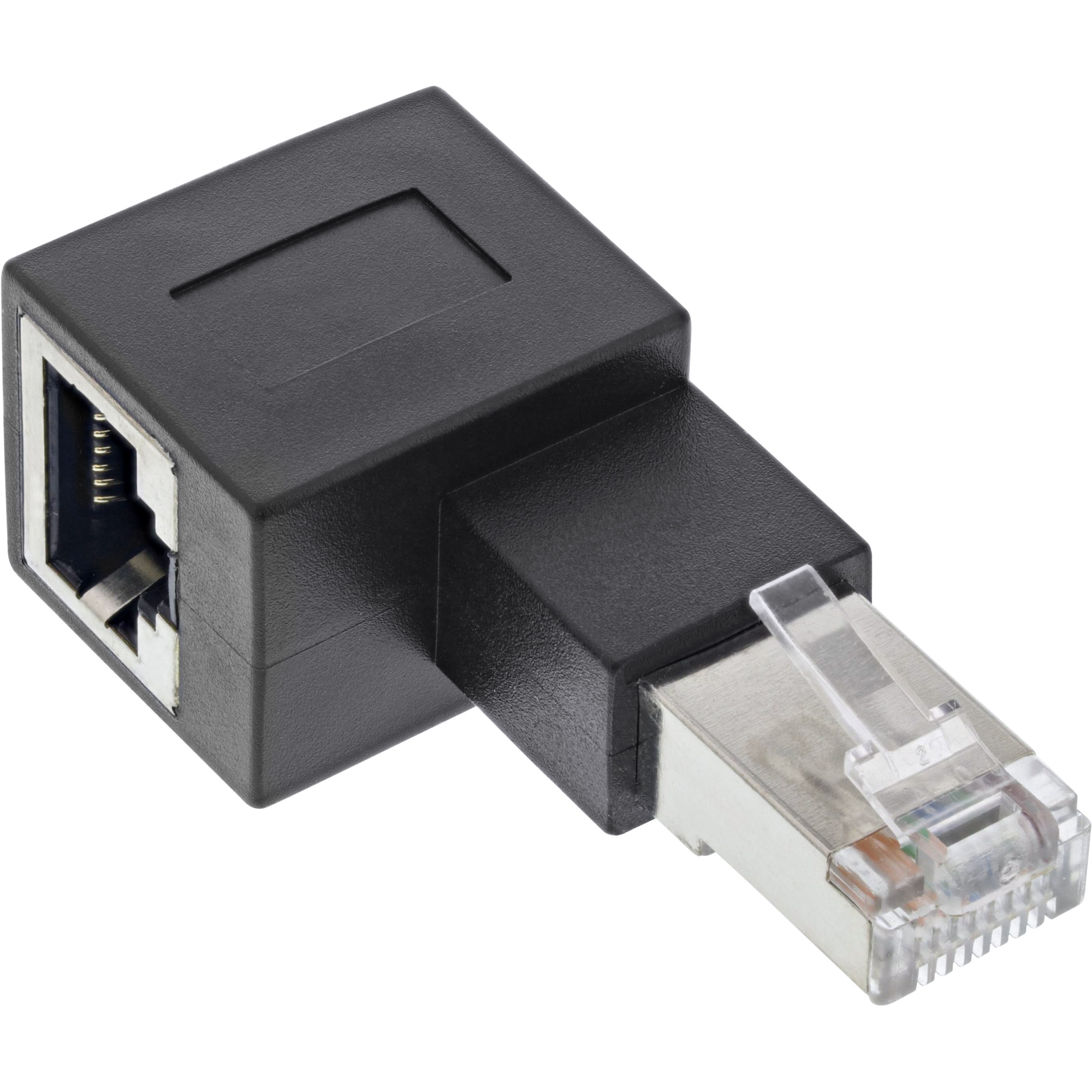 INLINE Patchkabel Adapter Cat.6A RJ45 Stecker Buchse 90 Grad nach links gewinkelt