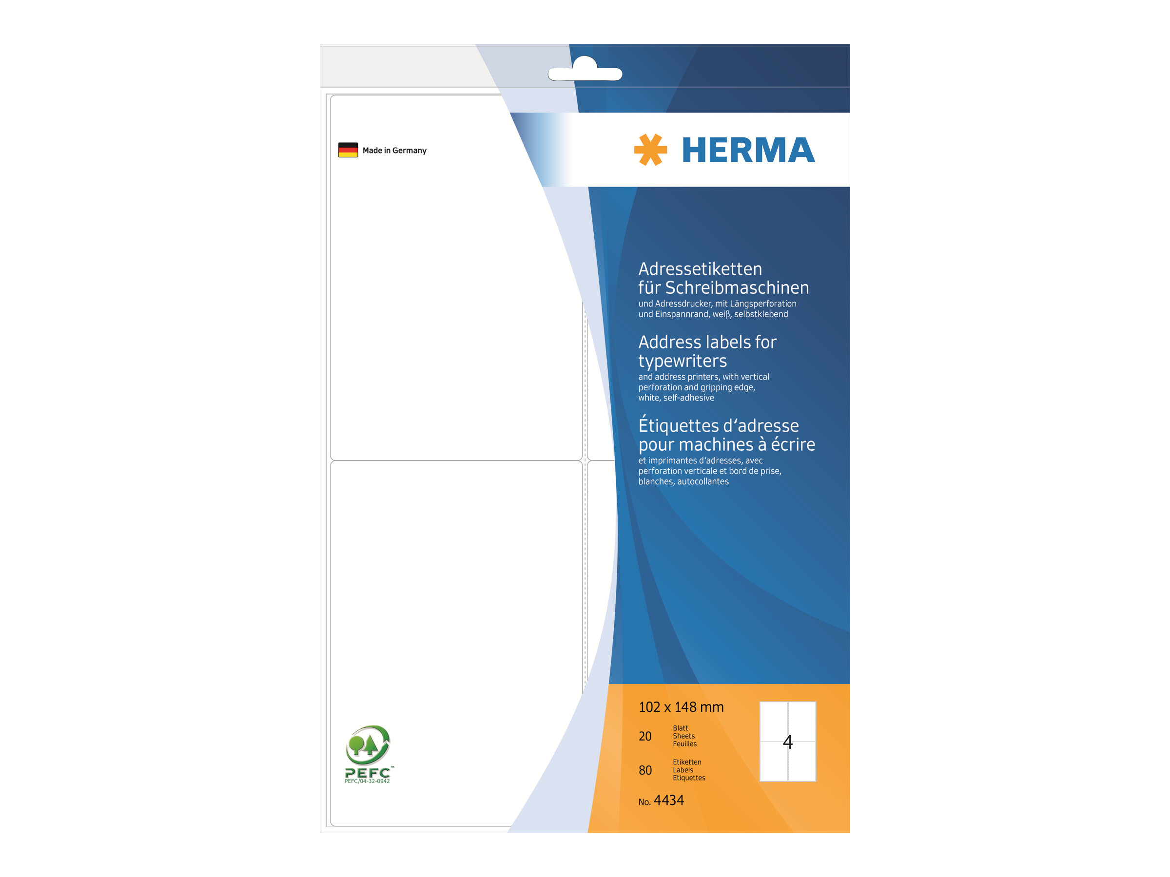 80 HERMA Adressetiketten 4434 weiÃ 102,0 x 148,0 mm