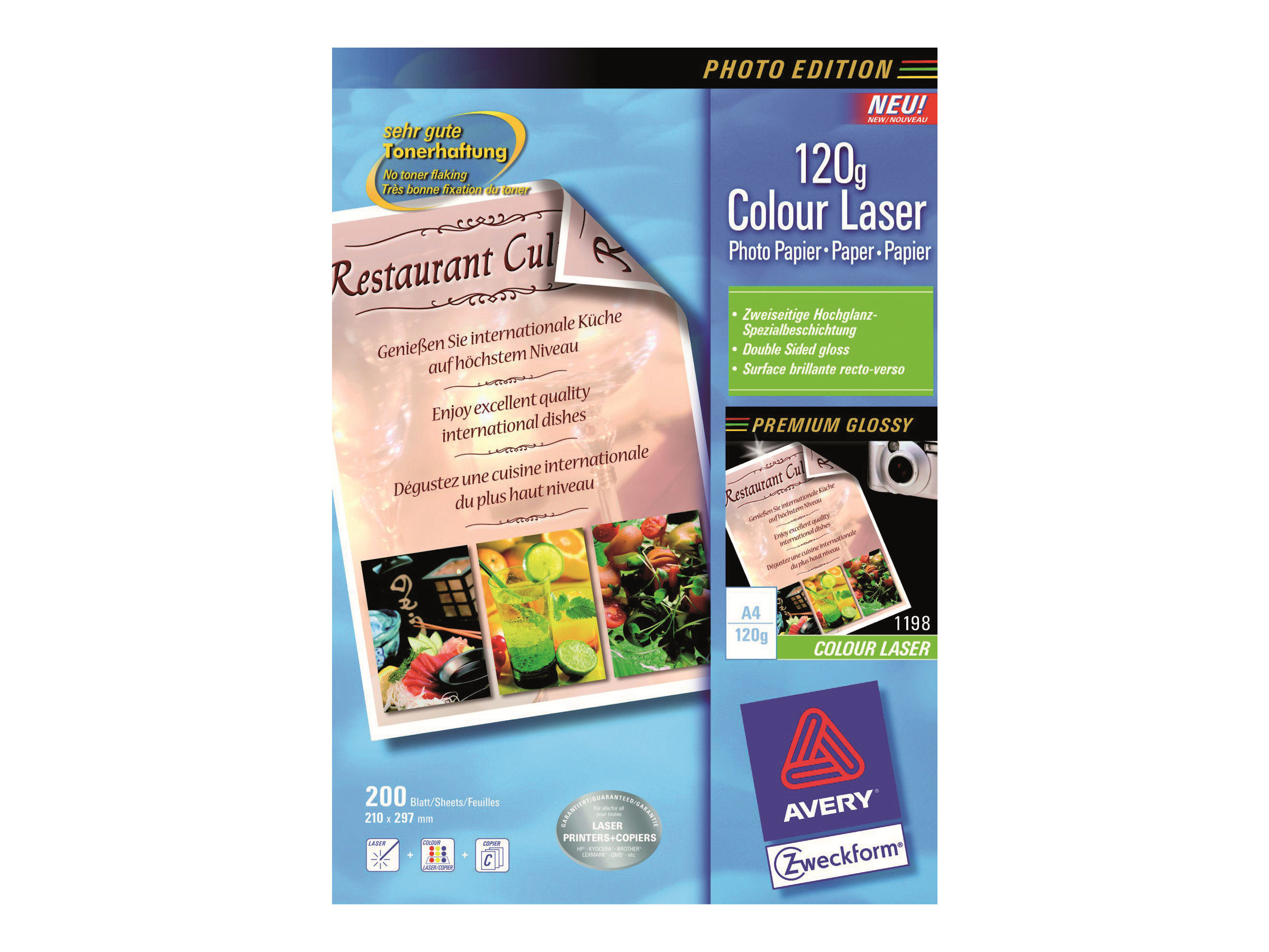 AVERY Zweckform Fotopapier 1198 DIN A4 glaenzend 120 g/qm 200 Blatt AVERY Zweckform Fotopapier 1198 DIN A4 glaenzend 120 g/qm 200 Blatt