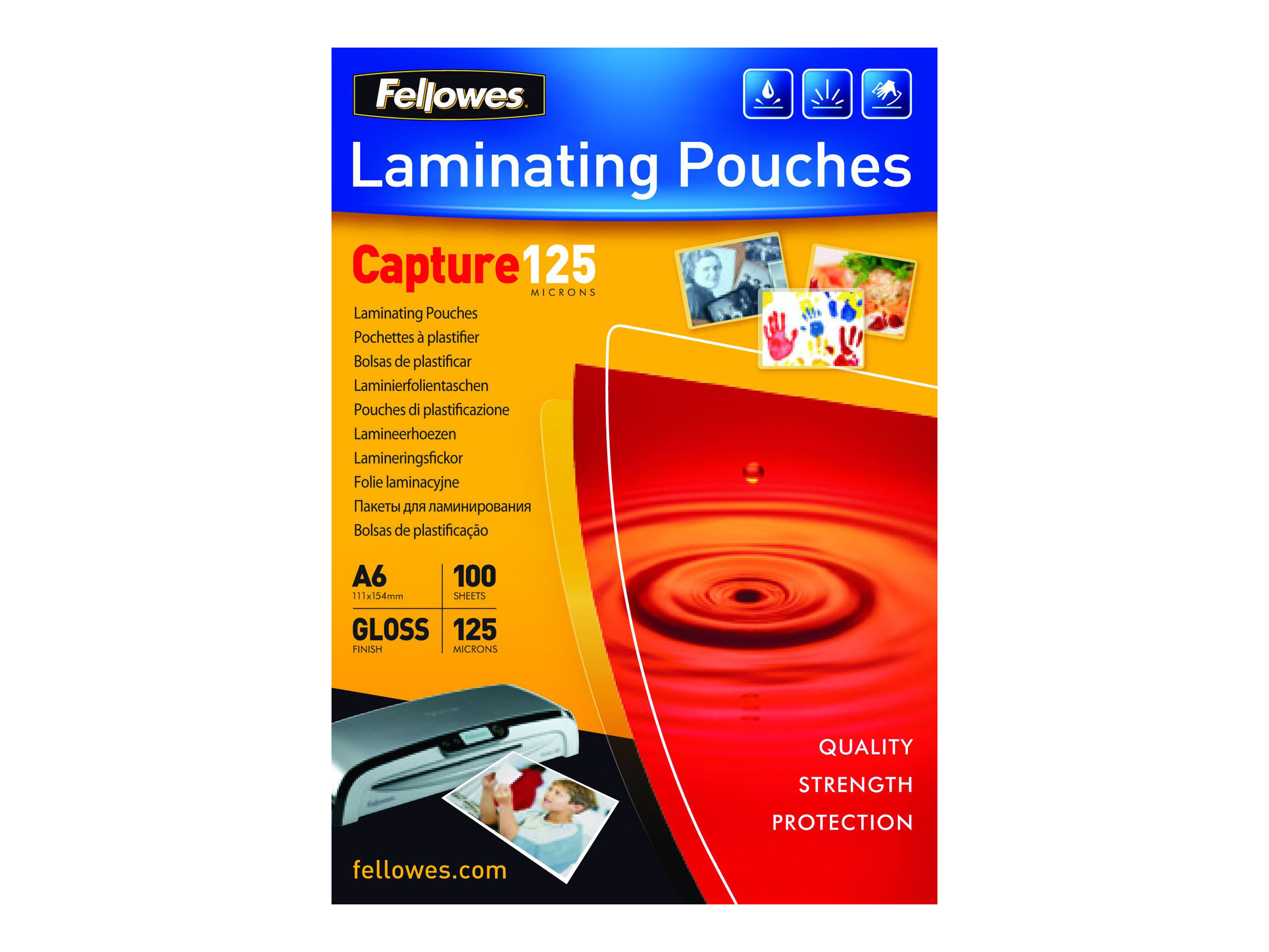 100 Fellowes Capture125 Laminierfolien glaenzend fuer A6 125 micron 100 Fellowes Capture125 Laminierfolien glaenzend fuer A6 125 micron