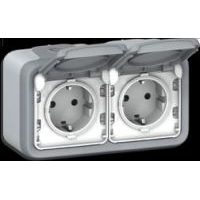 Legrand Steckdose Plexo IP 44 69742 2fach waagerecht FR AP grau Legrand Steckdose Plexo IP 44 69742 2fach waagerecht FR AP grau