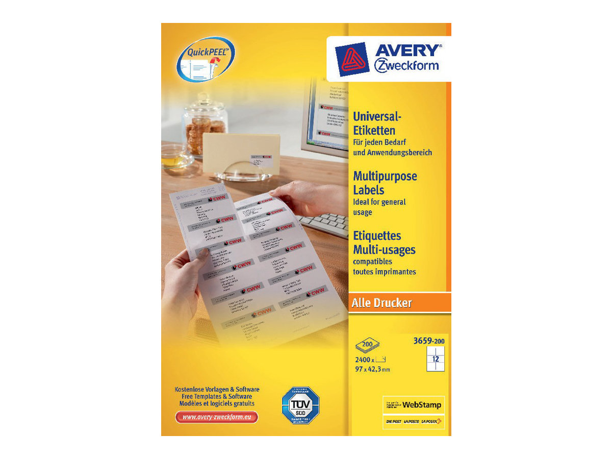 2.640 AVERY Zweckform Etiketten 3659-200 weiÃ 97,0 x 42,3 mm