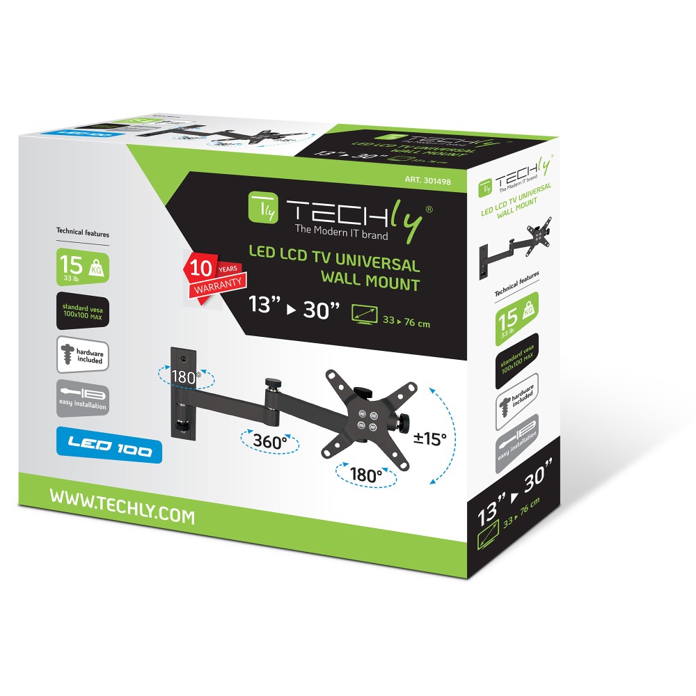 Techly LED 100 Schwenkarm-Wandhalterung 13-30 Zoll schwarz