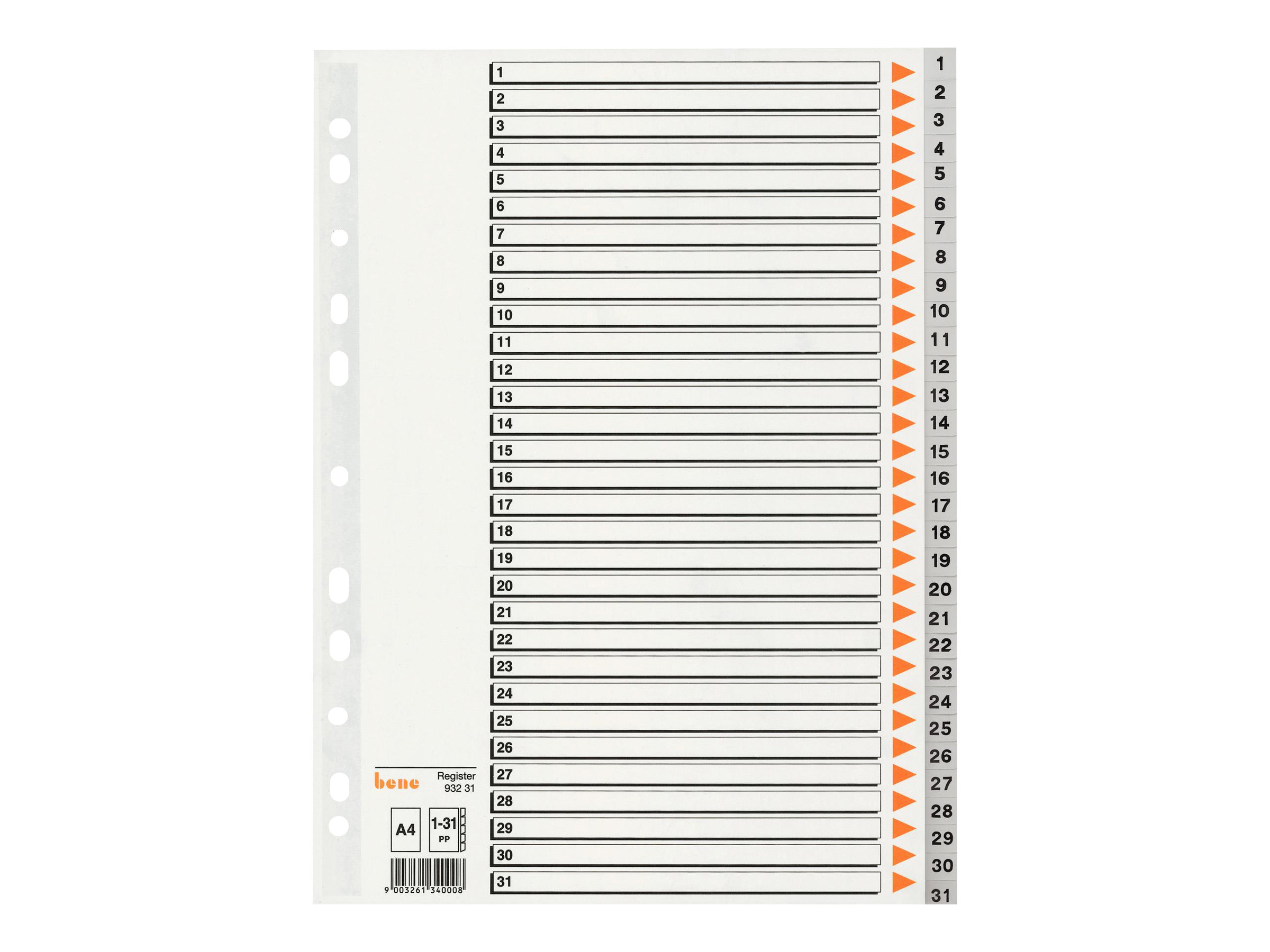 bene Ordnerregister Vollformat 1-31 grau 31-teilig, 1 Satz bene Ordnerregister Vollformat 1-31 grau 31-teilig, 1 Satz
