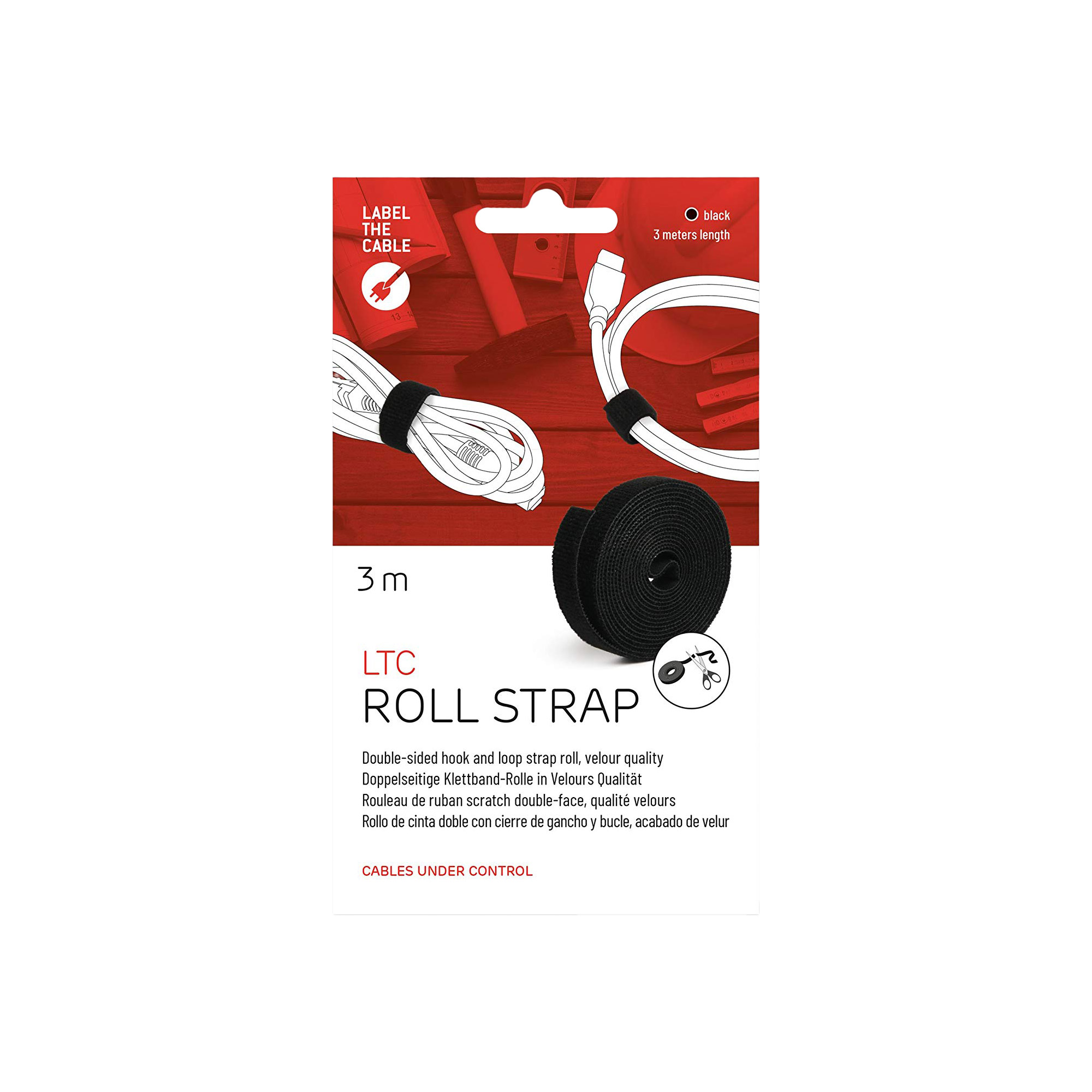 LABEL THE CABLE Klettband ROLL STRAP schwarz 3,0 m x 1,6 cm, 1 St