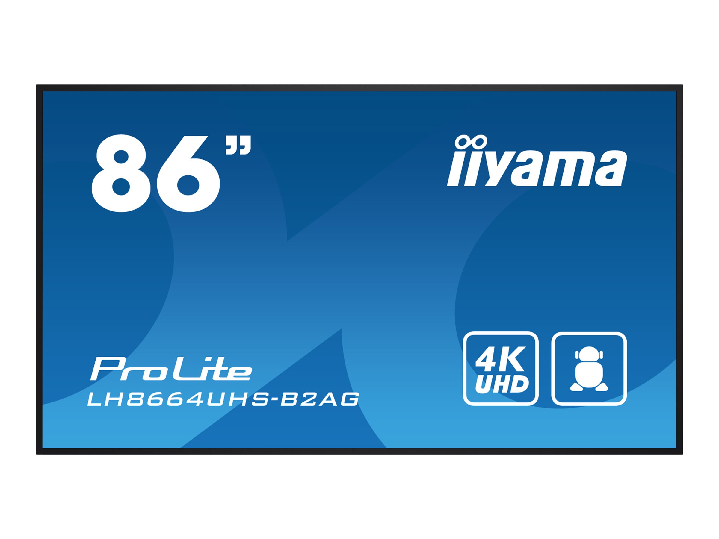 IIYAMA LH8664UHS-B2AG 218,44cm 86Zoll 3840x2160 UHD IPS panel Haze 25perc 500cd/m2 Landscape and Portrait Speakers 2x10W 3xHDMI