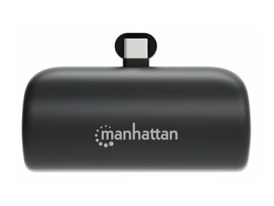 MANHATTAN Powerbank 5000 mAh mit integriertem USB-C-Stecker 10W zur Nutzung als Handyhalterung mit Ladefunktion schwarz
