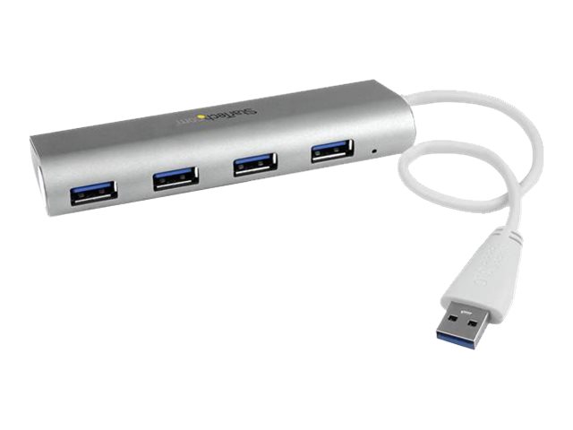 StarTech.com 4 Port kompakter USB 3.0 Hub mit eingebautem Kabel - Aluminium USB Hub - Silber - Hub - 4 Anschlüsse