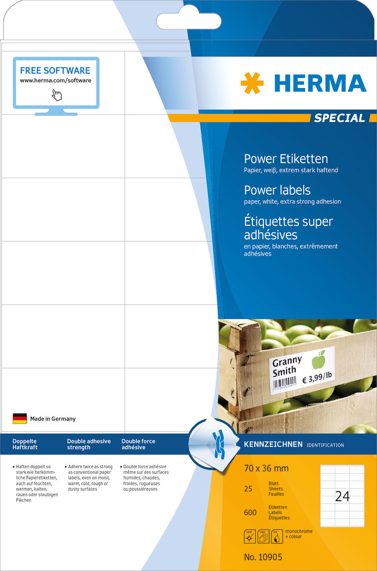 600 HERMA Power-Etiketten 10905 weiss 70,0 x 36,0 mm