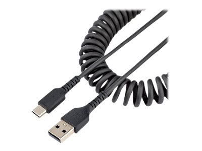 STARTECHCOM 20in 50cm USB A to C Charging Cable Coiled Heavy Duty USB 20 A to TypeC Durable Fast Charge Sync USBC Cable Black